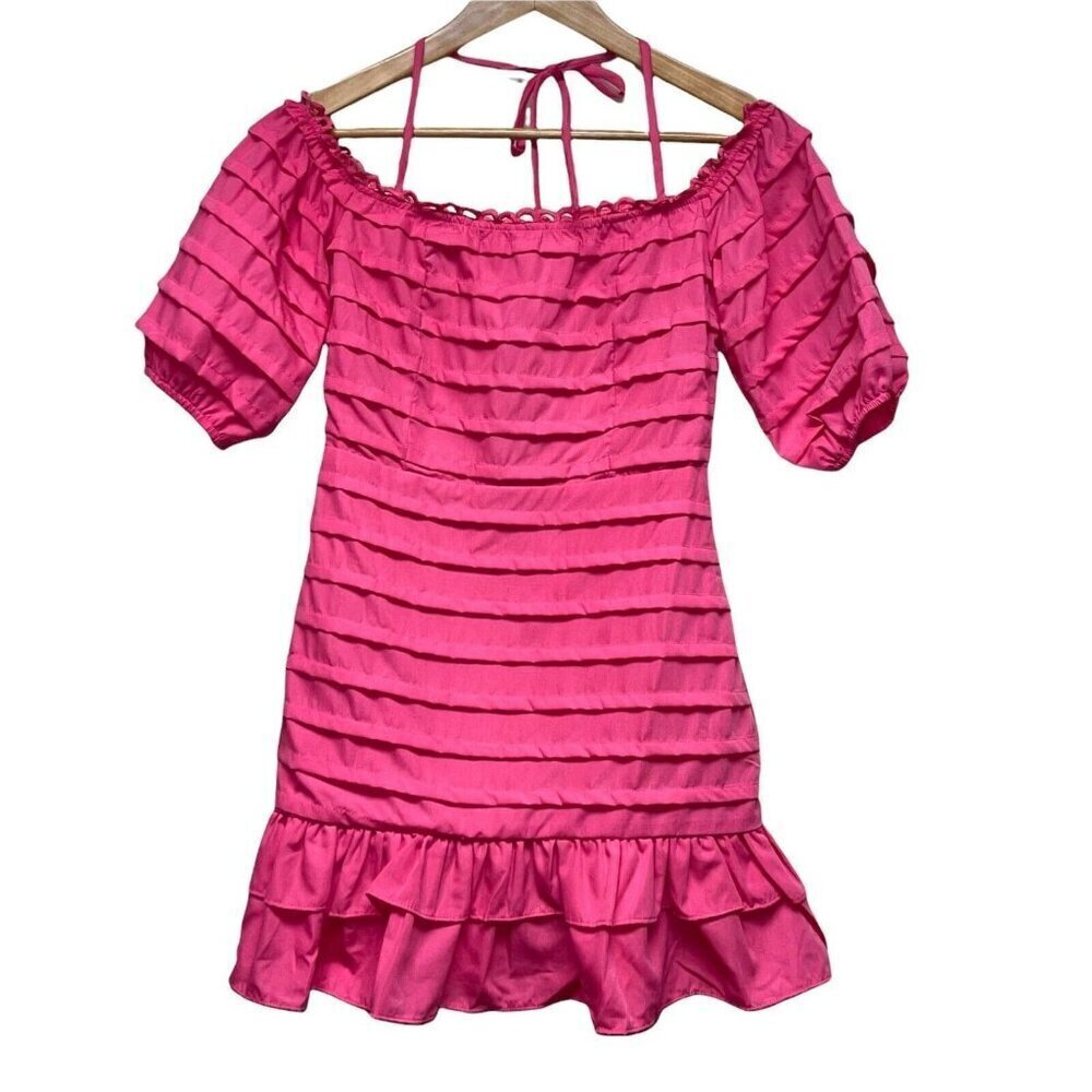 Talulah Pink Ruffle Off Shoulder Tier Mini Dress Size Small Women's Short